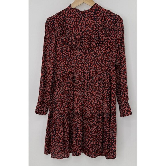 Zara Women’s Red & Black Ruffled Animal Print Dress XS Preppy Bohemian‎ - Picture 1 of 12